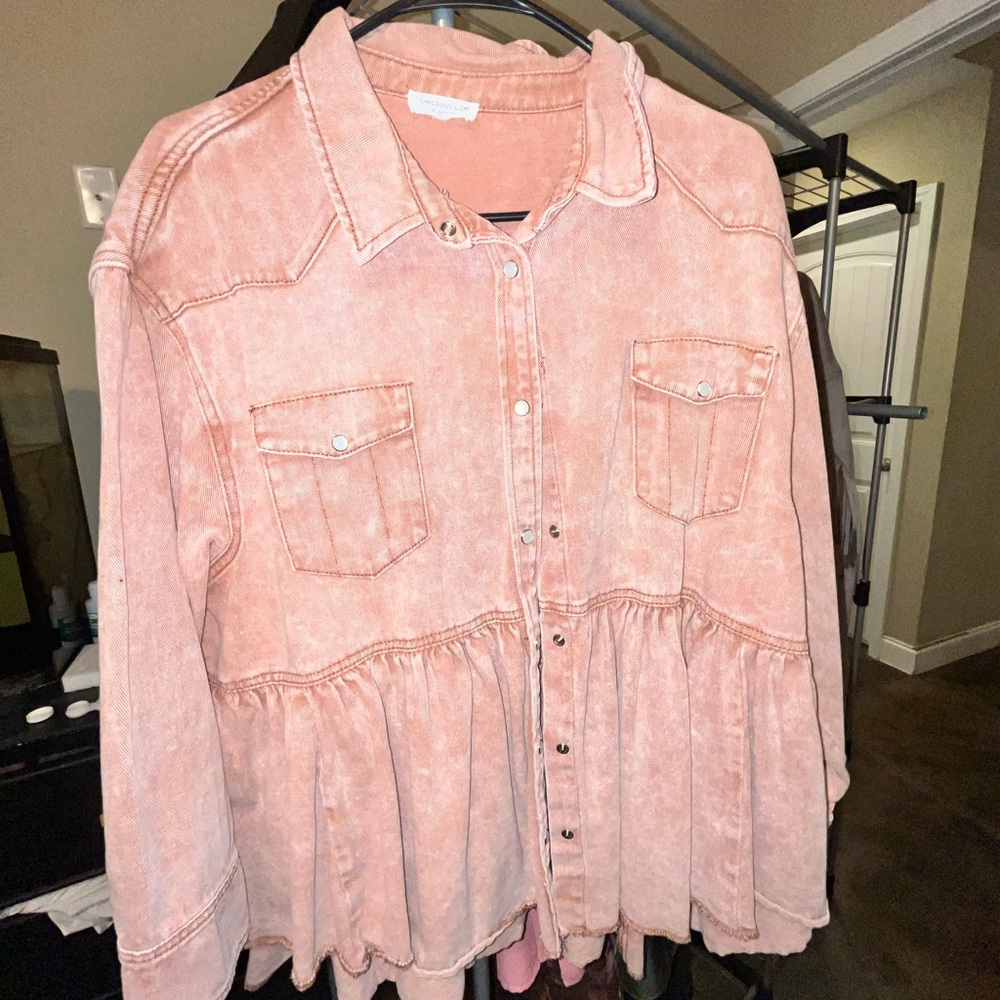 Chic Soul Denim Coral Button-Up Shirt